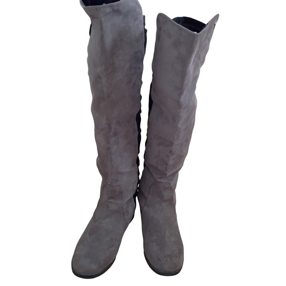 Guess Shoes - GUESS Womens Grey Black Stretch Over The Knee Flat Boots 8.5M $149